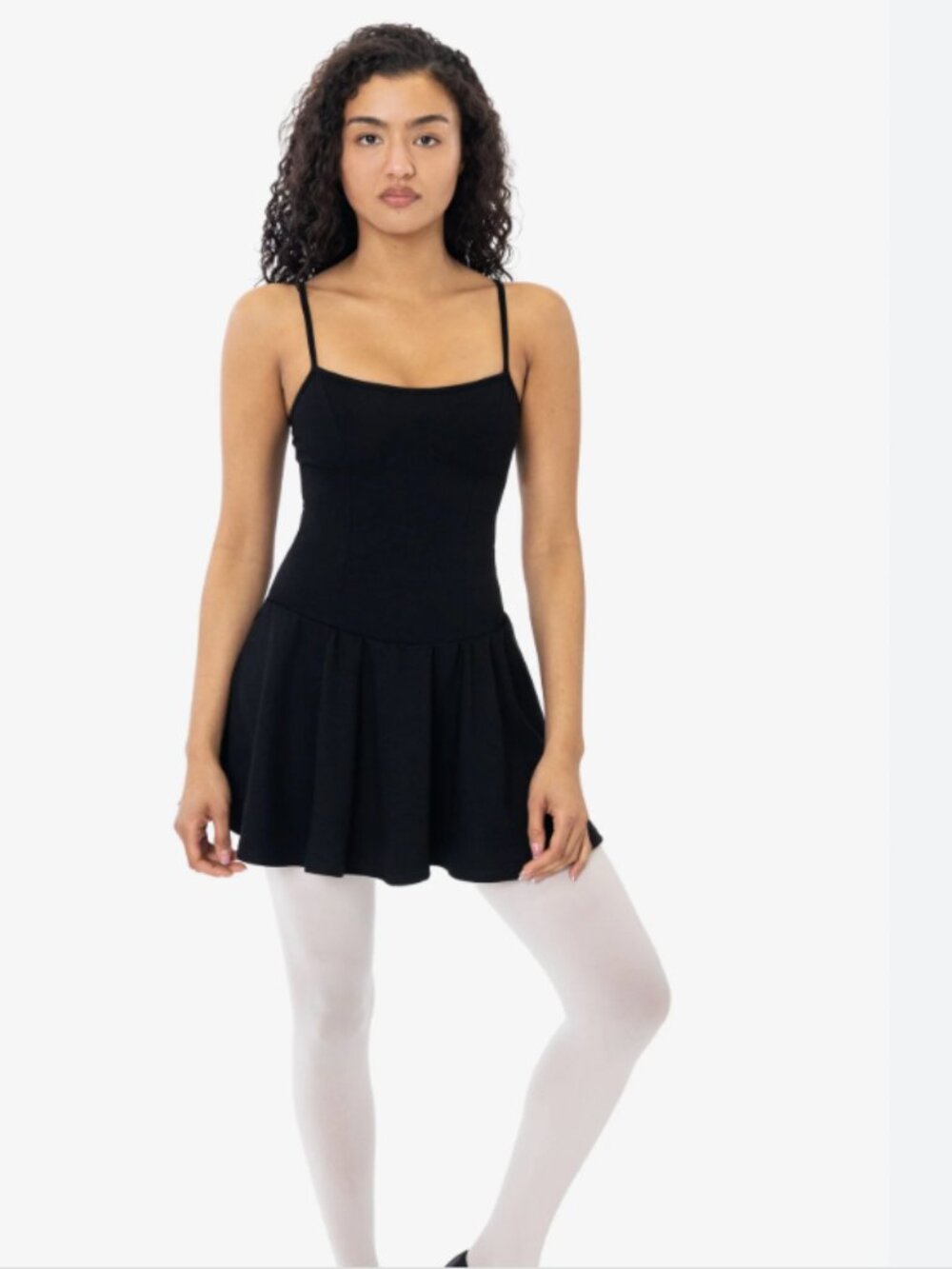 New Los Angeles Apparel Ponte Mini Drop Waist Spaghetti Dress In Black